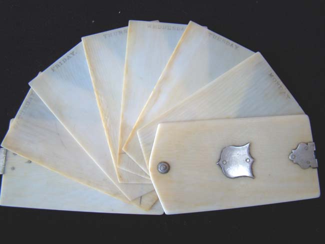 A Civil War era folding Ivory Pocket Calendar circa 1865